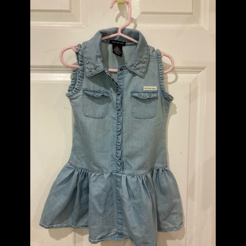 Calvin Klein sleeveless jean dress girl size 4.